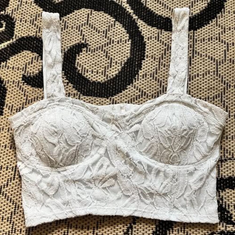 Vintage Y2K Moa Moa White Lace Corset Bustier Crop Top Size L
